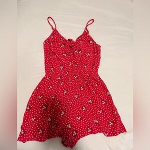 Mimi Chica Women's Red/White Floral/Dot Print Sleeveless Tie Front Romper sz